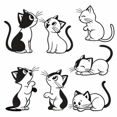 Cute Cartoon Cat Set Vector Illustration