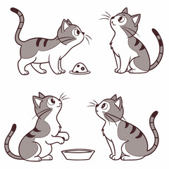 Cute Cartoon Cat Poses Vector Illustration