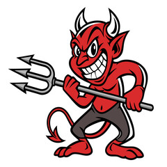 Cartoon Devil with Trident Grinning Vector Illustration