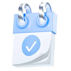 3D Calendar Icon with Check Mark – Task Planner and Reminder Symbol