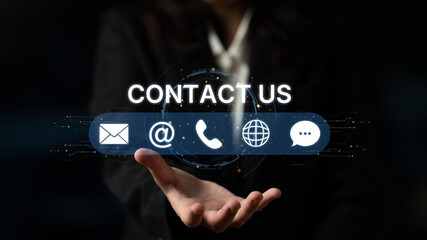 UI concept for contact us section showing icons for email, web, phone, and message. Contact and support icons help streamline business communication and improve customer contact experience. Spline