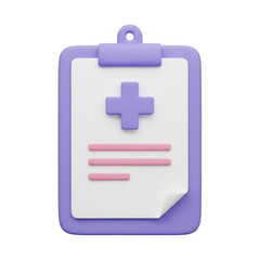 Obraz premium 3d rendered medical clipboard with a purple cross and document on black background