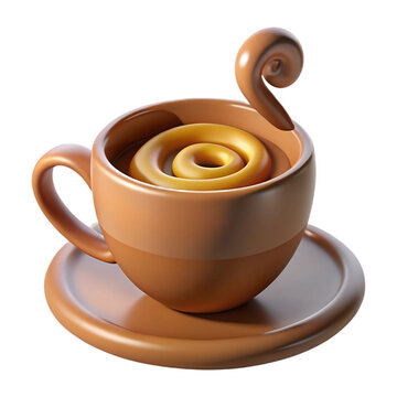Unique ceramic coffee cup with swirling golden liquid and fern sprout adornment