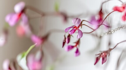 Naklejka premium Vibrant purple flowers with delicate petals capture the essence of nature indoors during the bright afternoon light