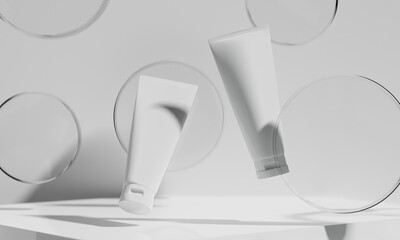 3d illustraion of cosmetic skincare beauty spa cream mockup, bathroom interior, medical healthcare...
