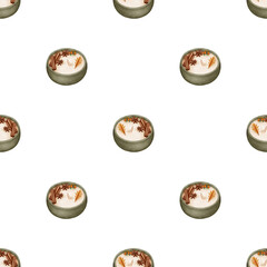 Seamless pattern with scented candles decorated with cinnamon, anise and autumn leaves. for textiles, packaging, scrapbooking paper, greeting cards, posters, wallpapers and holiday decor.