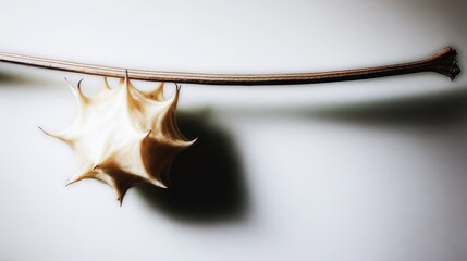 Unique natural object hanging from a stem, showcasing intricate details and textures against a plain background