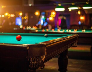 Pool tables in a dimly lit bar