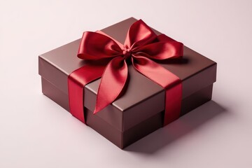 Fototapeta premium Elegant chocolate box with satin ribbon, isolated , festive, tied