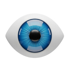 Close up of a striking blue human eye with intricate details and a black pupil against a dark background