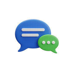 Modern 3d rendered blue and green speech bubbles representing communication and conversation