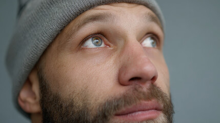 closeup portrait of american homeless person with exaggerated expression solely focusing on face