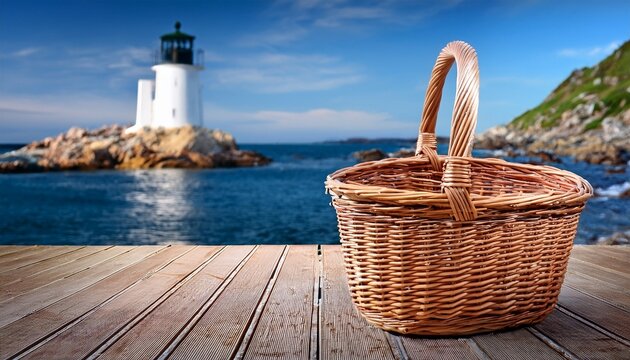 seaside lighthouse and empty basket