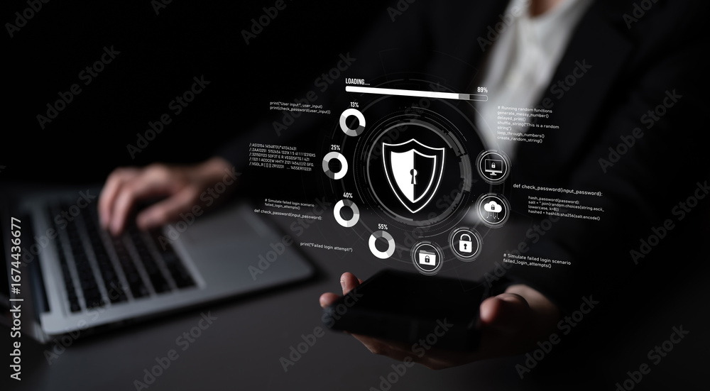 Aufkleber cyber security protects against breaches, hacks, and network attacks using strong infrastructure and