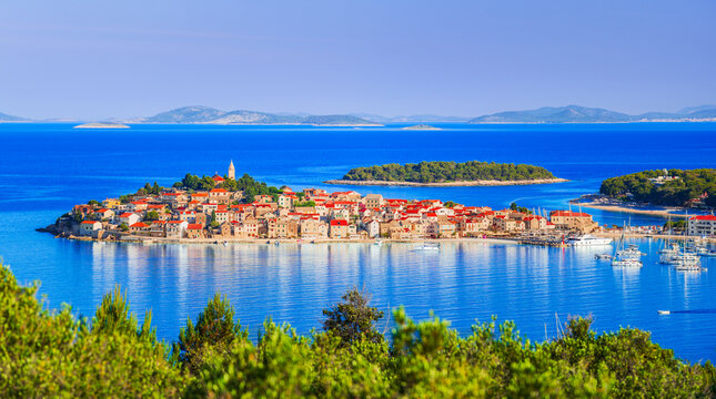 Adriatic Sea, Croatia - Aerial view of the Primosten, summer Mediterranean destination
