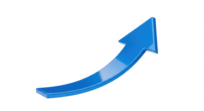 A blue arrow pointing upwards symbolizing growth isolated on transparent background