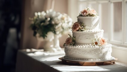 Fototapeta premium a beautiful three-tiered wedding cake