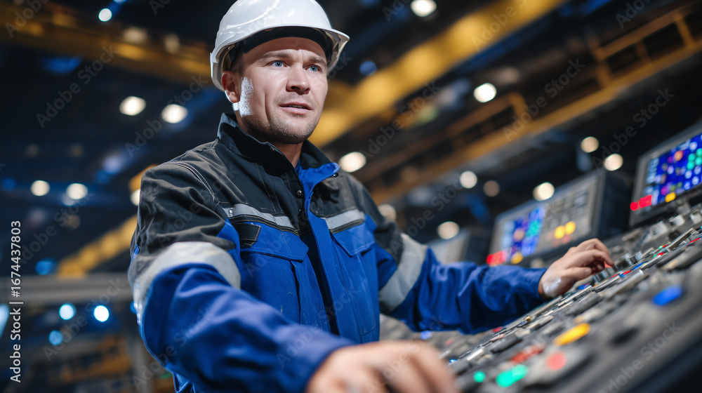 Aufkleber close-up of technician adjusting abrasive regenerator controls while fine particles swirl in the air