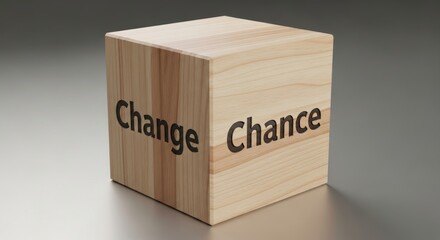 Wooden cube with 'Change' and 'Chance' carved, symbolizing life's pivotal moments and opportunities.