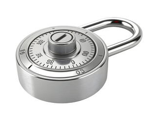 Silver metallic combination lock with rotating dials and black background security safety 1
