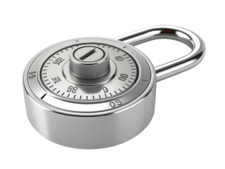 Silver metallic combination lock with rotating dials and black background security safety 1