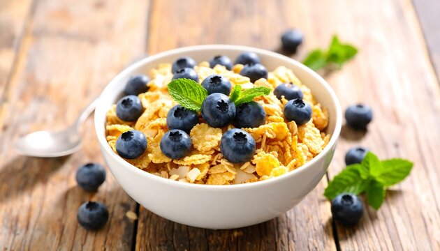 Healthy breakfast cereal topped with blueberries - Powered by Adobe