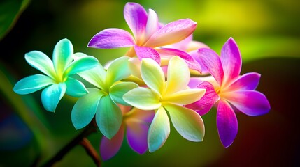 Vibrant Rainbow Plumeria Flowers Closeup