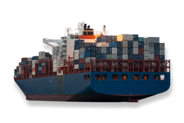 A container cargo freight ship isolated on white background.