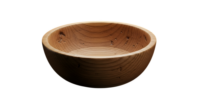 Handcrafted wooden bowl isolated on transparent background with a rustic style
