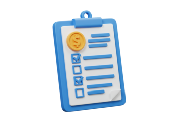 Isolated clipboard with checklist and dollar coin signifying audit and financial planning