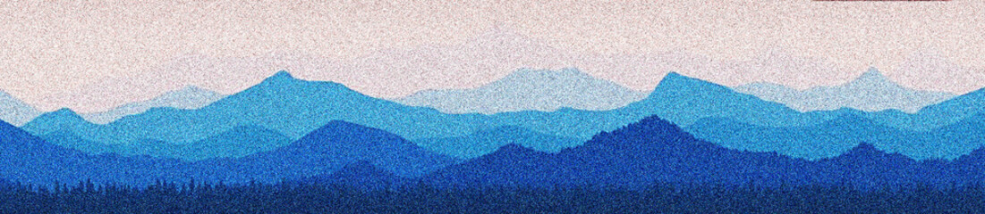 Fototapeta premium Mountains with grain stipple effect, for grunge collage design. Illustration for vintage banner.