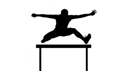 Silhouette of a man jumping over a table isolated on transparent background