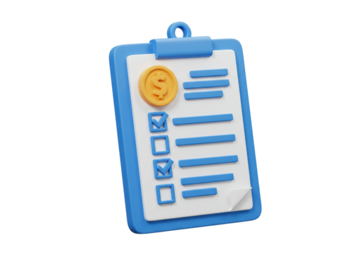 Isolated clipboard with checklist and dollar coin signifying audit and financial planning