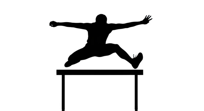 Silhouette of a man jumping over a table isolated on transparent background