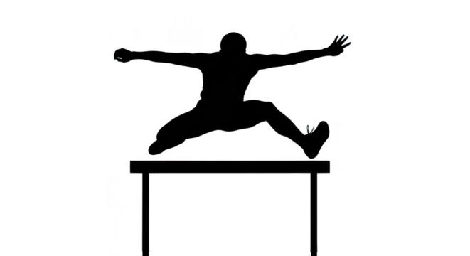 Silhouette of a man jumping over a table isolated on transparent background