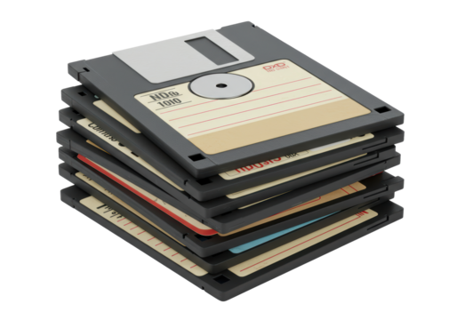 Isolated Stack of 3.5 Inch Floppy Disks Storage Media Magnetic Data Record Technology Memory