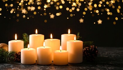 Lit Candles with Festive Background.