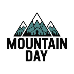 Mountain Day logo with stylized peaks and pine trees mountains