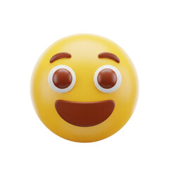 Fototapeta premium A cheerful wide eyed yellow emoji with a broad open mouthed smile against a black background