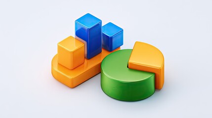 Obraz premium 3D graphic of bar and pie charts. Colorful, geometric shapes representing data