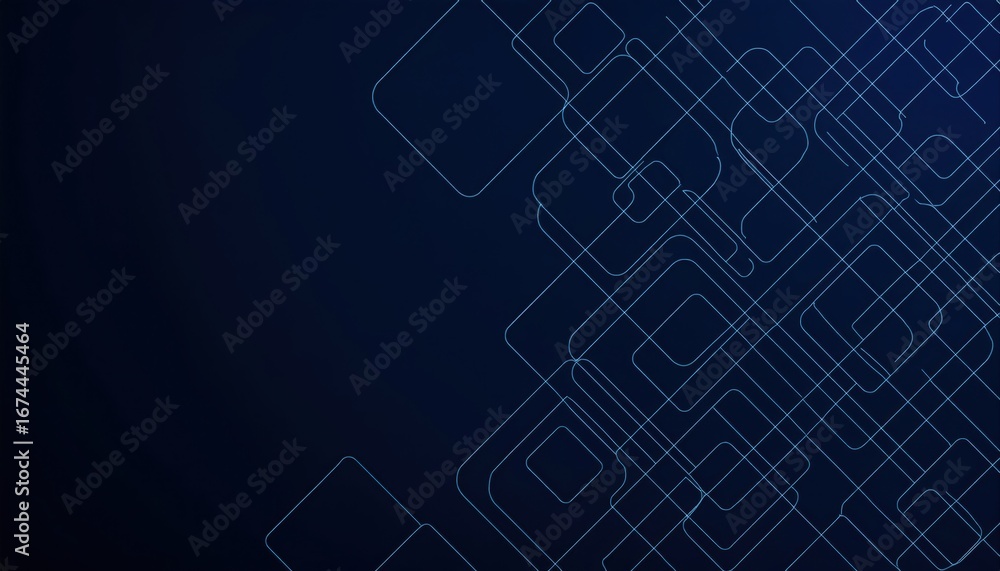 Poster abstract navy blue digital line grid with overlapping transparent rectangles creating modern geometr