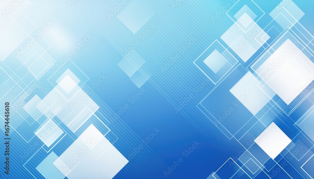 Poster futuristic blue gradient with transparent overlapping square patterns creating digital abstract back