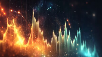 Abstract glowing data visualization chart with vibrant colors and cosmic background.