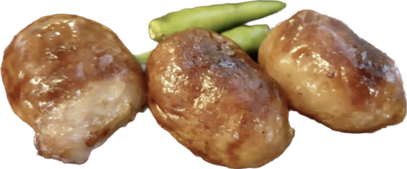 Thai rice sour fermented sausage with green chili isolated on white background, meat sausage