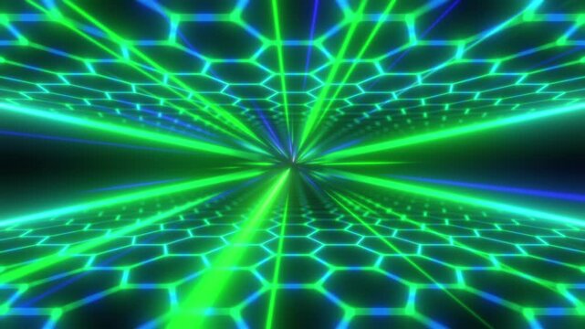 Infinite Neon Hexagonal Tunnel Animated Motion Background Seamless Loop Green