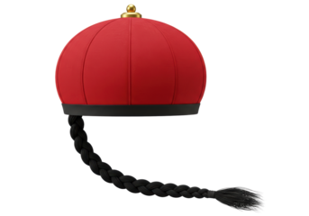 Isolated Manchurian cap with queue for theatrical or cultural performance purposes item