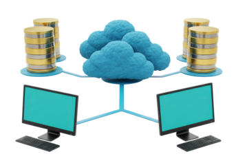 Isolated cloud computing network with servers, data and computer monitors connected