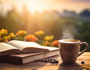 morning book coffee background