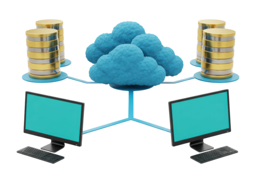 Isolated cloud computing network with servers, data and computer monitors connected