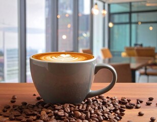 Latte art on a wooden table (2)